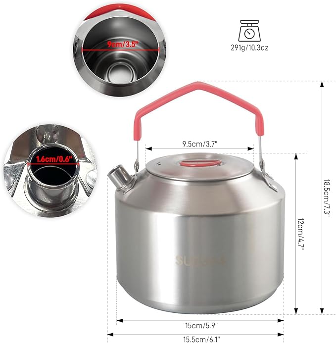 1.5L Camping Kettle, Stainless Steel Portable Campfire Kettle for Open Fire, Outdoor Camp Tea Coffee Pot for Stove Top, Backpacking, Hiking, Picnic and Traveling