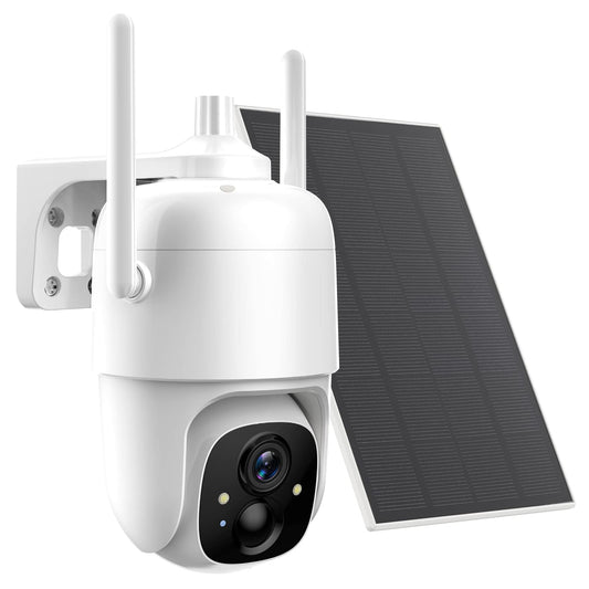 Allweviee Solar Security Cameras Wireless Outdoor, 2K 3MP Pan Tilt 355° View IP65 Waterproof Rechargeable Battery Powered PTZ WiFi Camera with PIR, Color Night Vision,2-Way Talk,Cloud/SD