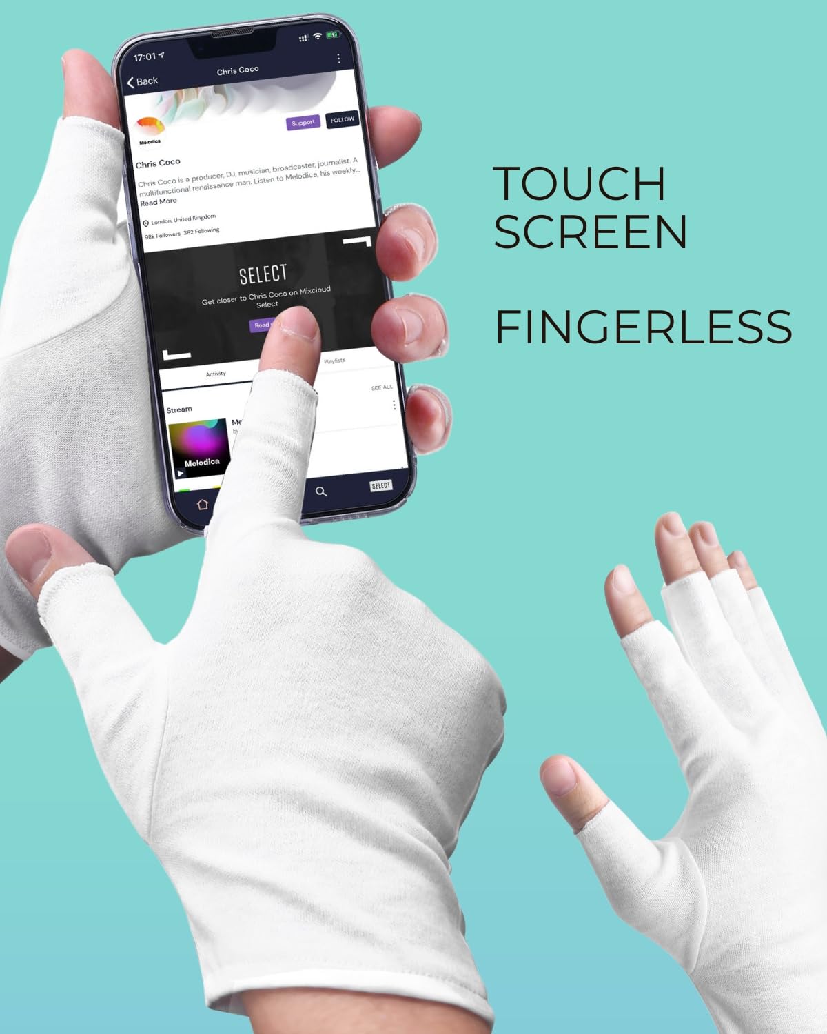 ANSMIO Cotton Gloves - 2 Pairs Touchscreen, Cut 5 Fingertips, White, Moisturizing Night Gloves, 100% Cotton, Size M