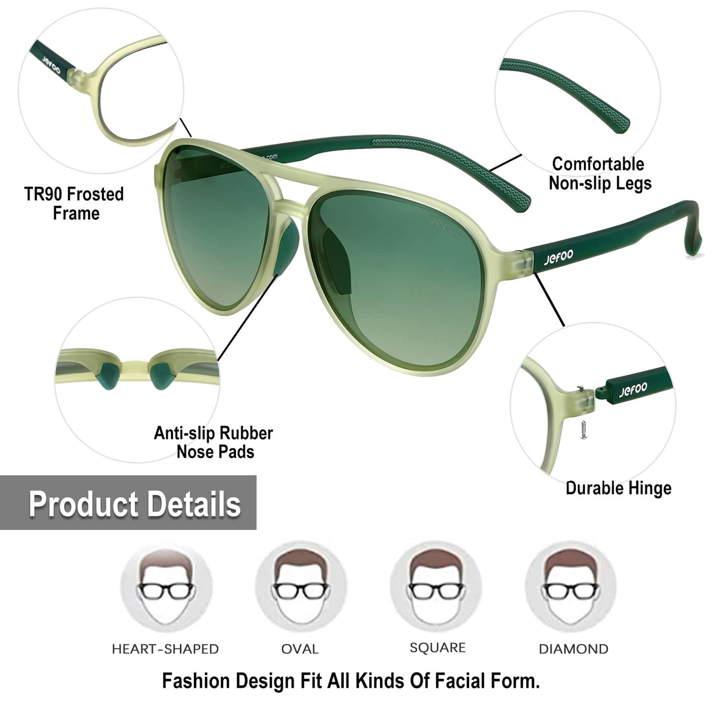 Jefoo Polarized Aviator Sunglasses for Women Men Retro Trendy Sports Sunglasses for Outdoor UV400 Protection