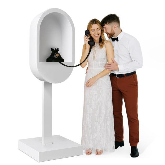ZLPOWER Audio Guest Book Stand Phone Booth for Wedding Party Leave a Message Video Phone Wedding Decoration Telephone Booth Box Audio Guestbook Stand White Recording Table