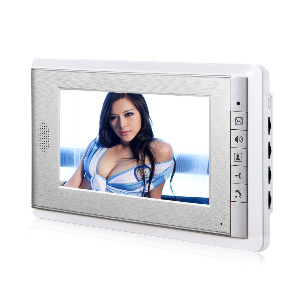 AMOCAM Video Intercom Entry System, Wired 7 inches LCD Monitor Video Door Phone Doorbell with 5PCS ID Card for 2 Units Apartment, Support Monitoring, Dual Way Door Intercom, ID Keyfob Unlock