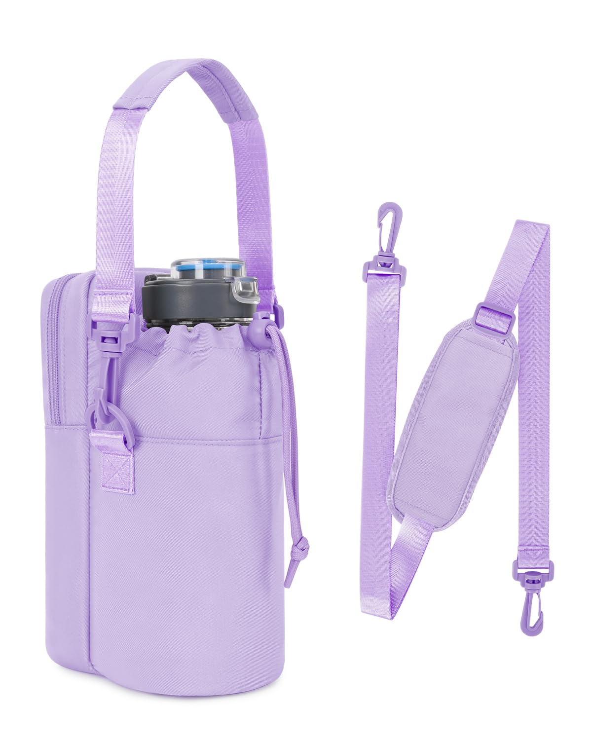Wandering Nature Water Bottle Holder with Strap 32oz Insulated Water Bottle Carrier Sling Bag with Phone Pocket Water Bottle Pouch for Hiking Walking, Purple (Patent Pending)