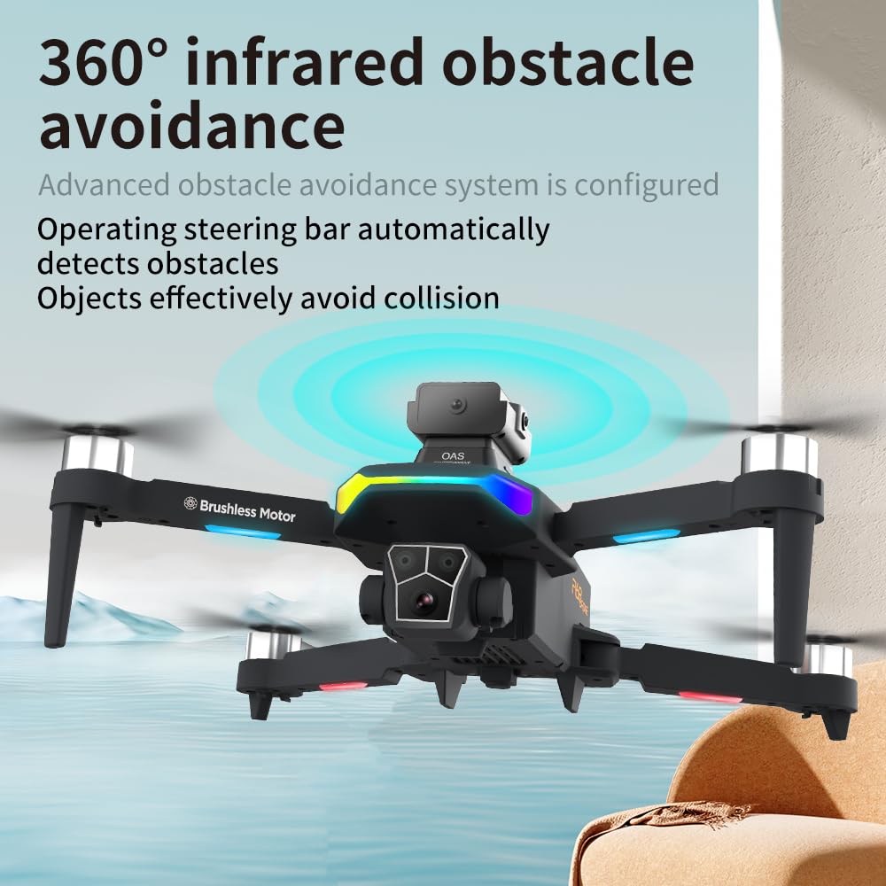 AMHYEWO 8K HD Triple Lens Drone with Carbon Fiber Frame, 50 Min Flight, 360° Obstacle Avoidance & Brushless Motors | Optical Flow Hover, Headless Mode for Adults