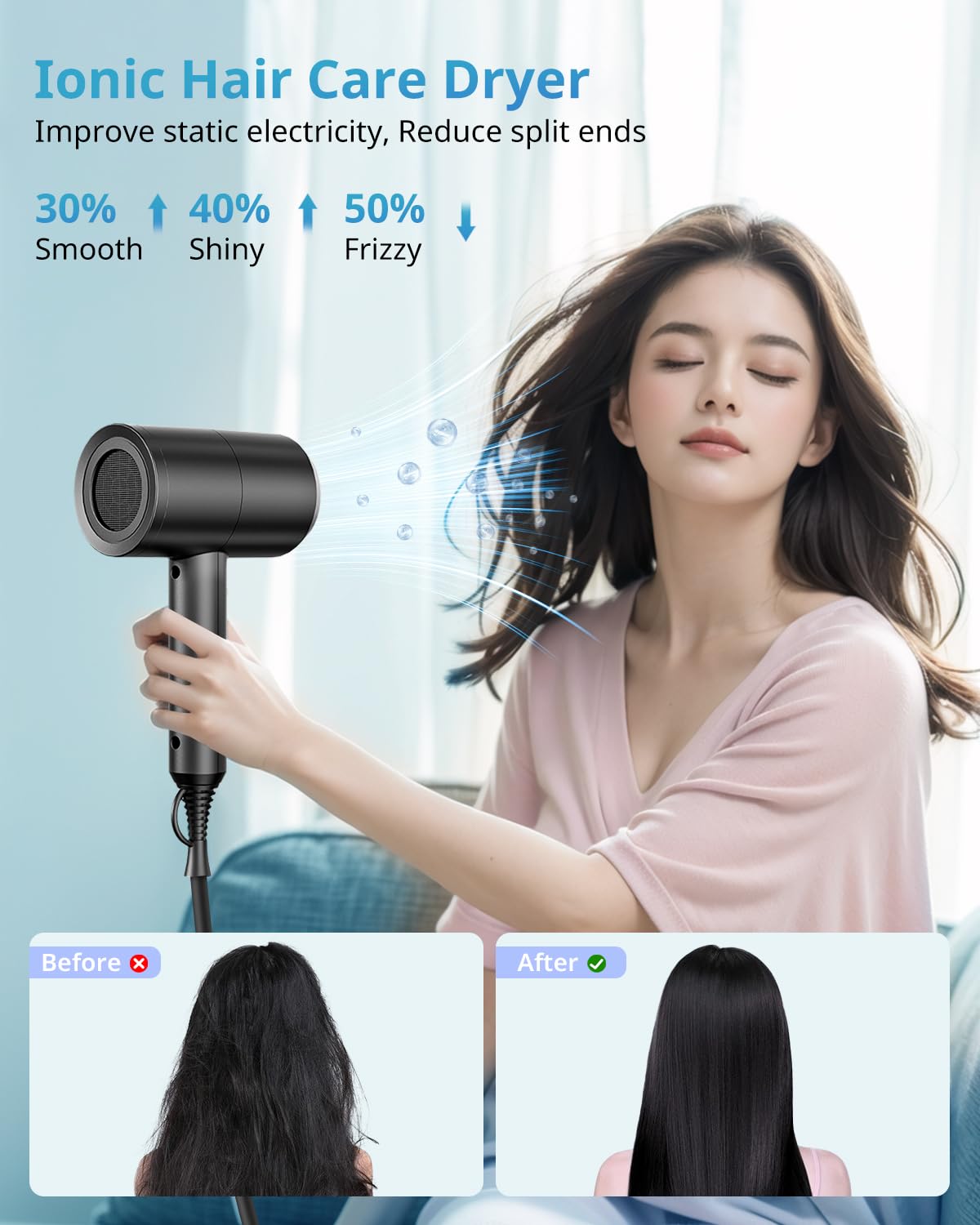 SHRATE Lightweight Ionic Hair Dryer with Diffuser - Powerful 1800W Blow Dryer for Fast Drying - Professional Low Noise Mini Hair Dryer for Travel, Gifts, Hair Styling (Black)