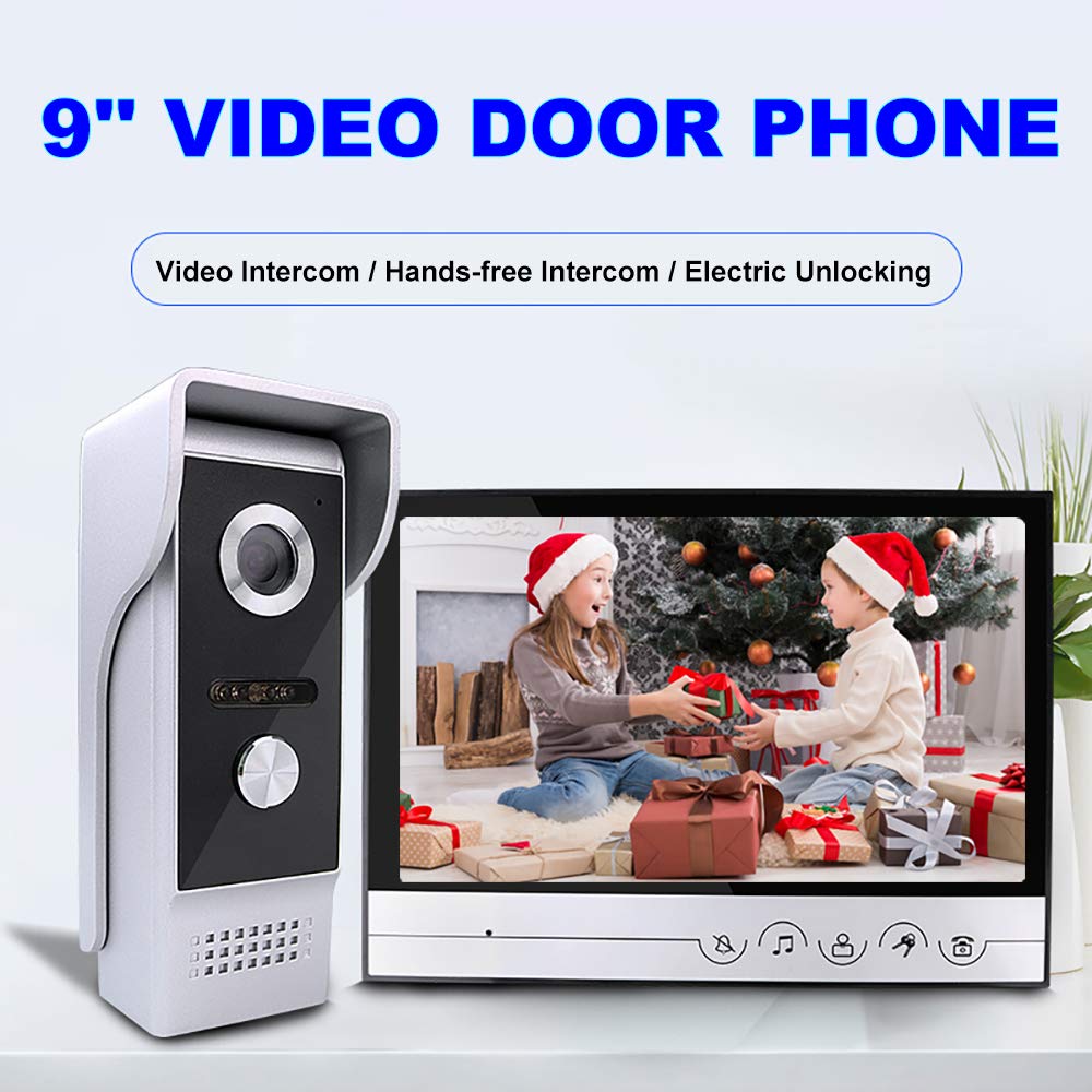 AMOCAM Wired Video Doorbell Intercom System, 9 Inches Monitor Video Doorbell Door Phone Kits with HD Camera Support Unlock, Monitoring, Dual-Way Intercom for Villa Home Office Apartment