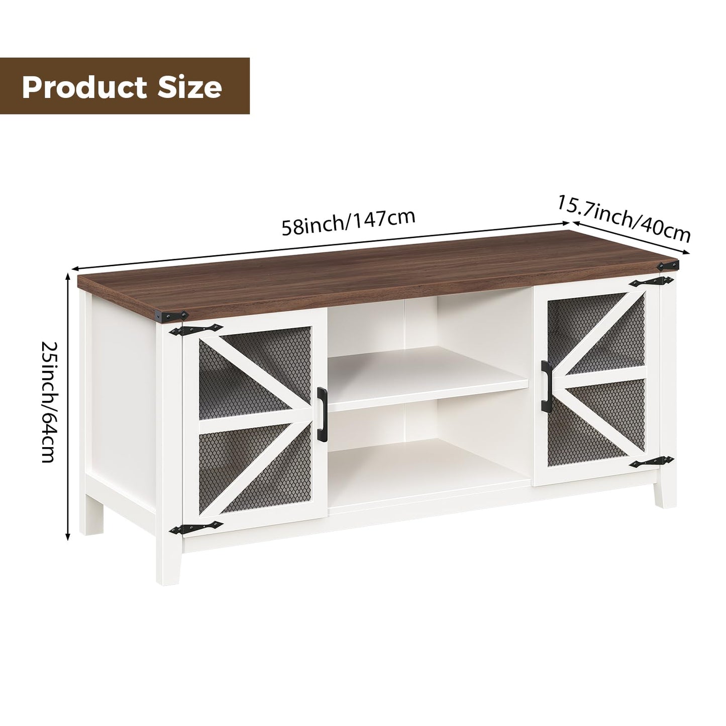 Algglobuy Modern Farmhouse Tv Stand for TVs up to 70 Inch, 58 Inch Entertainment Center with Iron Mesh Door & 2 Adjustable Shelves, Media TV Console Table for Living Room, White (White, 58 Inch)