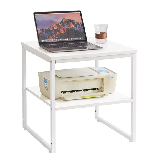 Aibiju Large End Table for Living Room, Small Table Stand 20 Inch, Fridge Stand Printer Table with Adjustable Shelf, Square Tea Coffee Table for Office White YD-TM153W