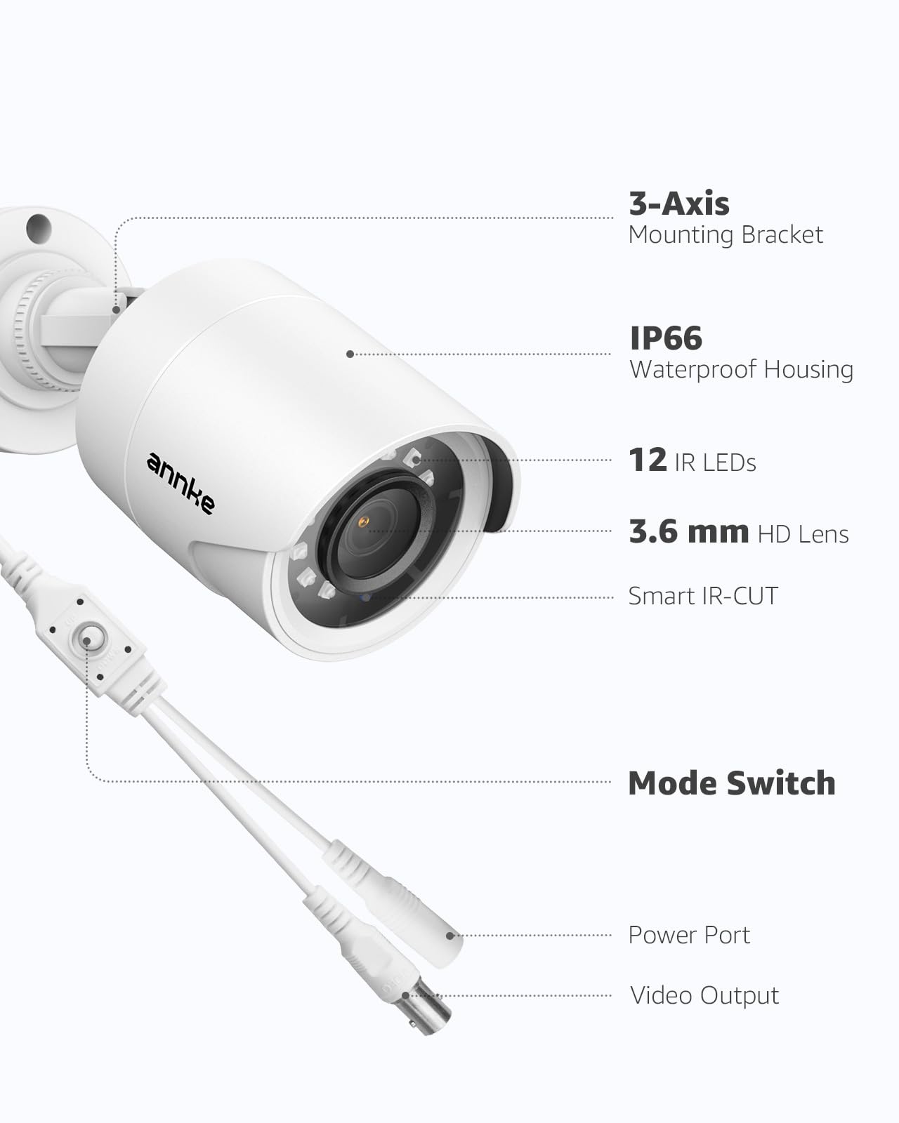 ANNKE 1080p Security Camera 4-in-1 CCTV Bullet Wired Cam, AHD/TVI/CVI/CVBS, Analog Surveillance Video Add–On Cams for Indoor/Outdoor Use, 100ft Clear Night Vision (Power Adapter Not Included)