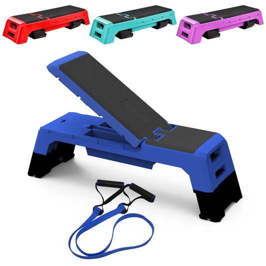 Modern-Depo Step Platform Cardio Exercise Equipment Workout Fitness Aerobic Deck Stepper with Resistance Bands Home Gym Adjustable Trainer Balance Board Dumbbell Bench
