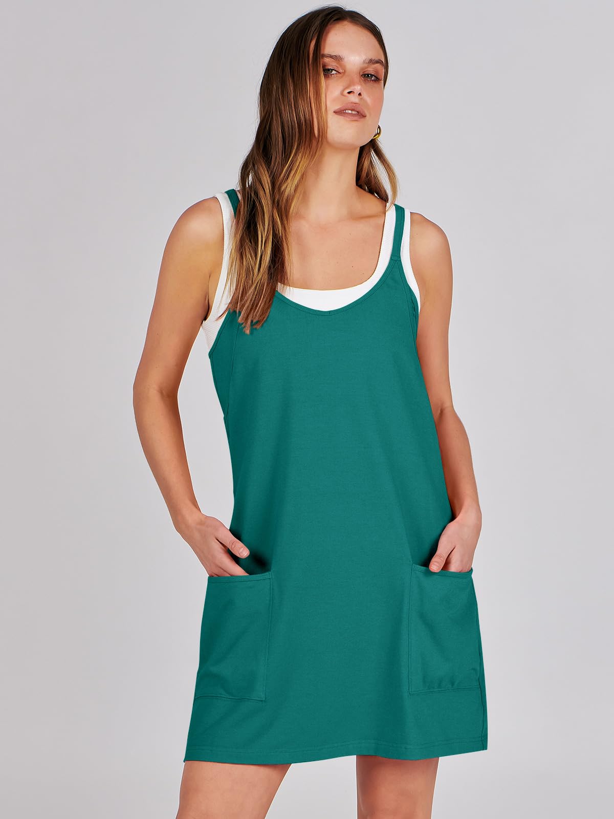 ANRABESS Women Summer Mini Romper Dress Workout Tennis Active Sports Athleisure Outfits built in Shorts Trendy Vacation Teal Large