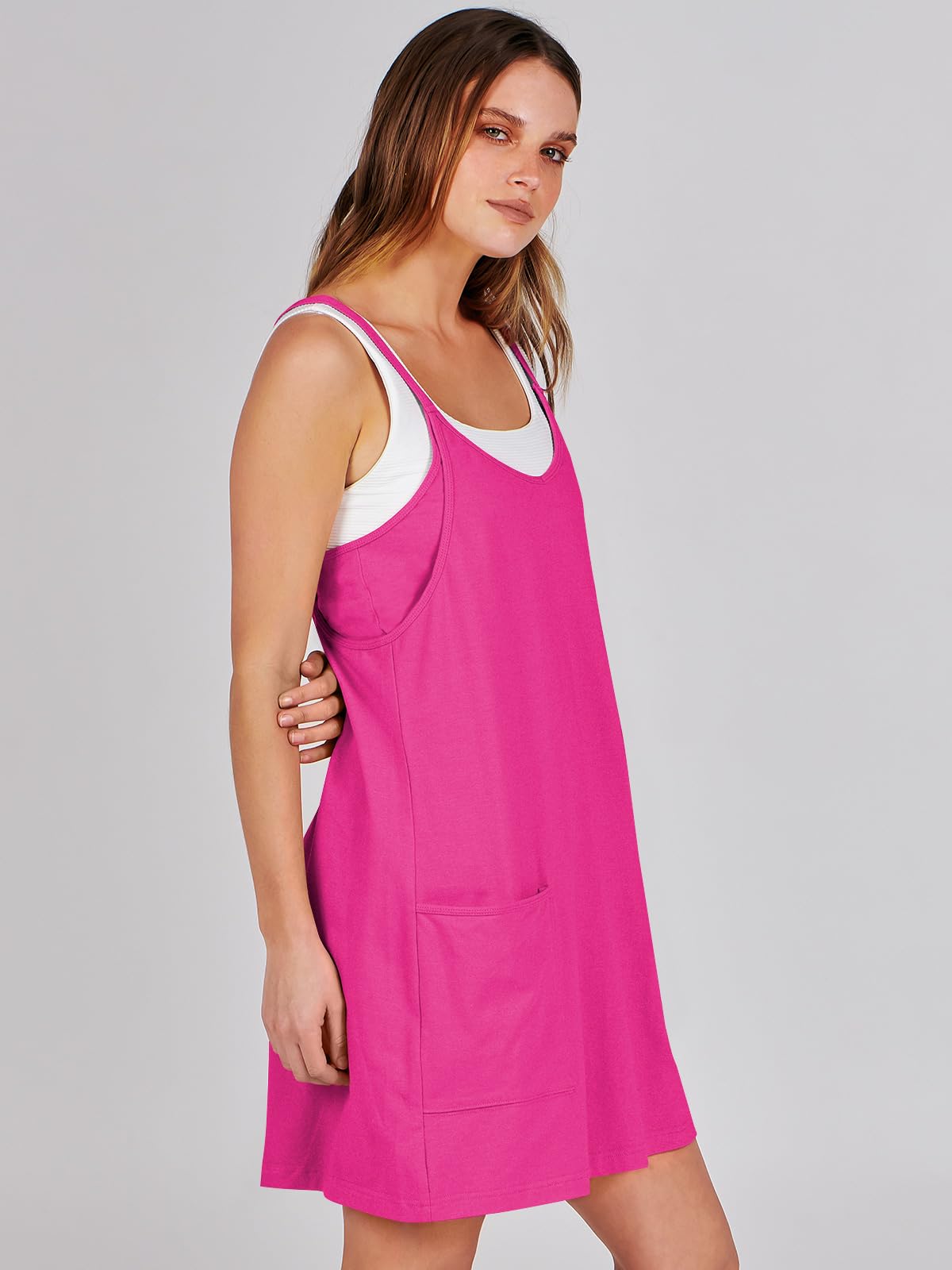 ANRABESS Women Summer Mini Romper Dress Workout Tennis Active Sports Athleisure Outfits built in Shorts Trendy Vacation Hot Pink Small