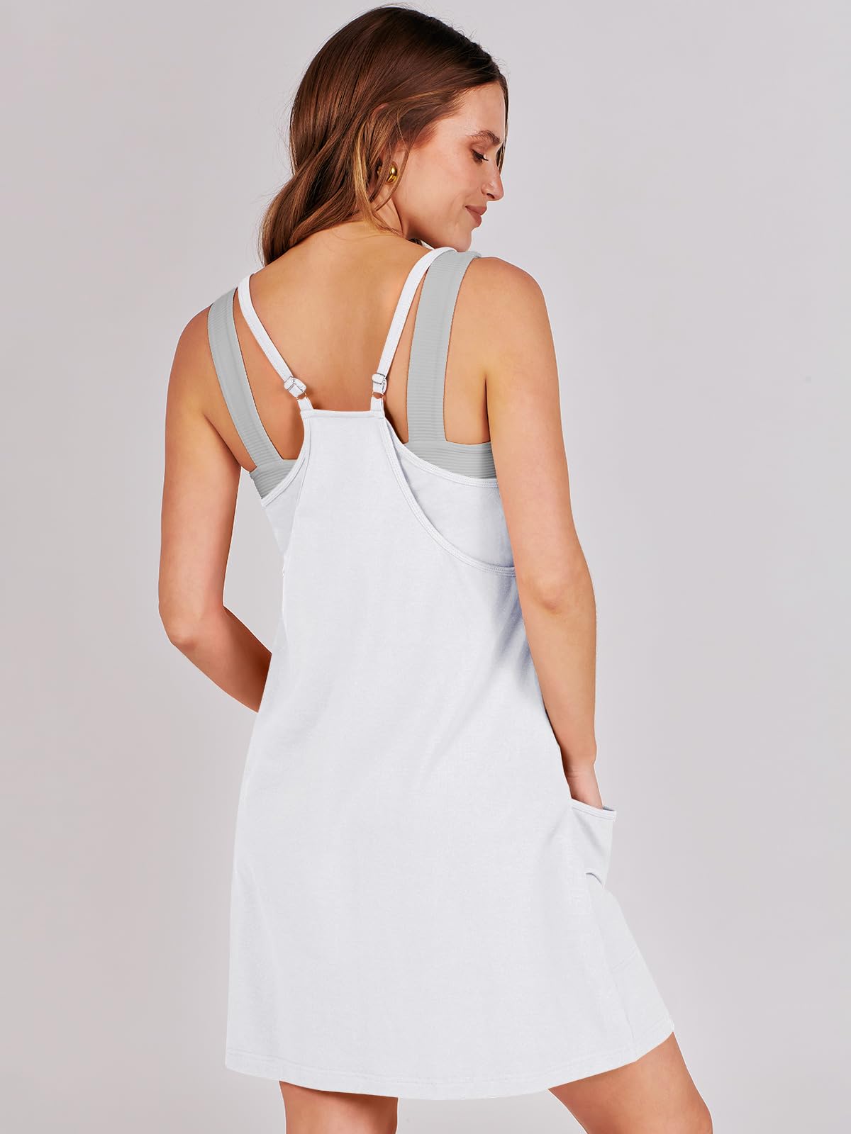 ANRABESS Women Summer Mini Romper Dress Workout Tennis Active Sports Athleisure Outfits Built in Shorts Trendy Vacation White Small
