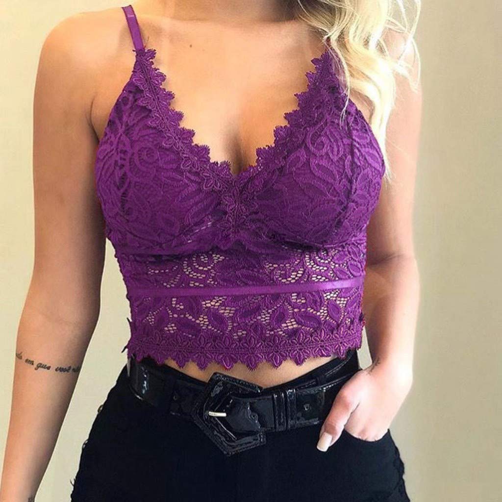 Aniywn Sexy Women Underwear Solid Color Lace Patchwork Vest Crop Wire Free Bra Tank Tops Blouse