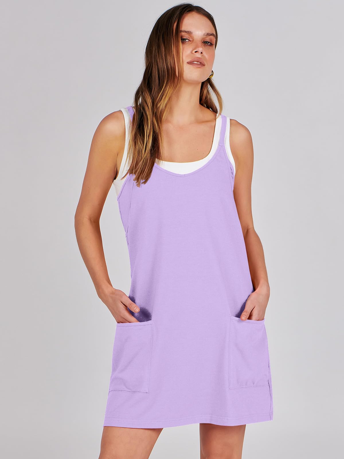 ANRABESS Women Summer Mini Romper Dress Workout Tennis Active Sports Athleisure Outfits built in Shorts Trendy Vacation Purple X-Smal