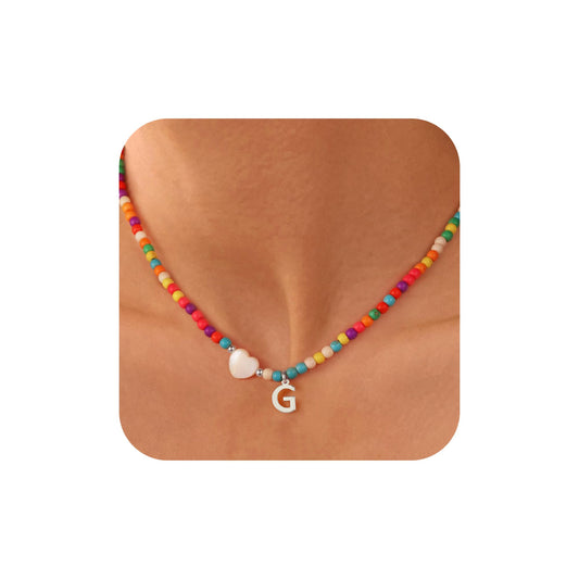 Ursteel Colorful Initial Cute Necklaces for Girls - Trendy Beaded Choker Necklace for Women Teen Girl, Personalized Letter Initial Gifts for Women Kids Jewelry