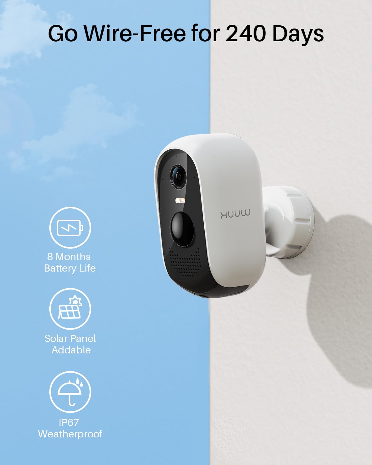 WUUK Indoor Outdoor Security Camera Wireless 2K, Homebase + 2 Cameras, No Monthly Fees, 32GB Storage, 2.4/5 GHz WiFi, 240 Days Battery Life, Night Vision, Compatible with Alexa & Google