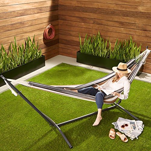 Amazon Basics Double 2 Person Heavy Duty Hammock with Space Saving Steel Stand and Carrying Case, 470lb Capacity, Multi Color, 118 x 46 x 39 inches
