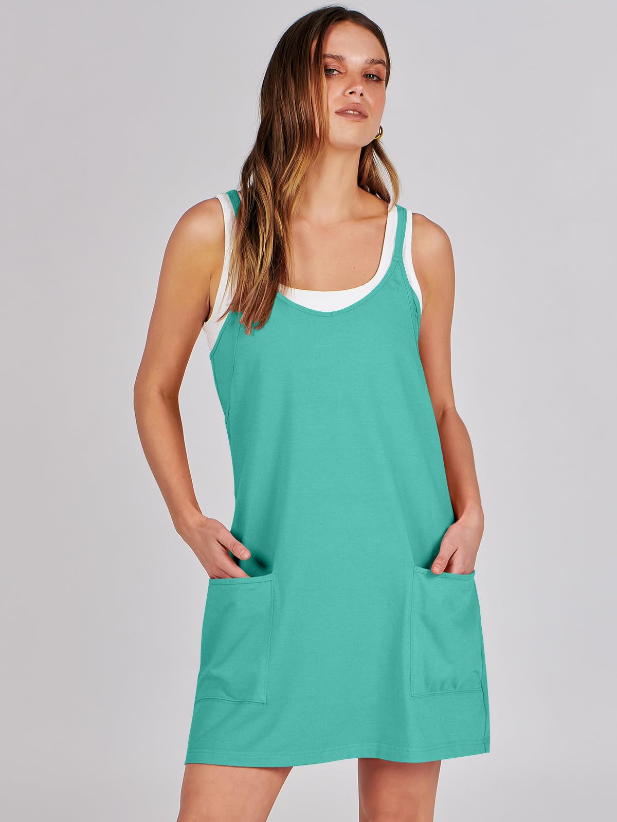 ANRABESS Women Summer Mini Romper Dress Workout Tennis Active Sports Athleisure Outfits Built in Shorts Trendy Vacation Cyan Medium