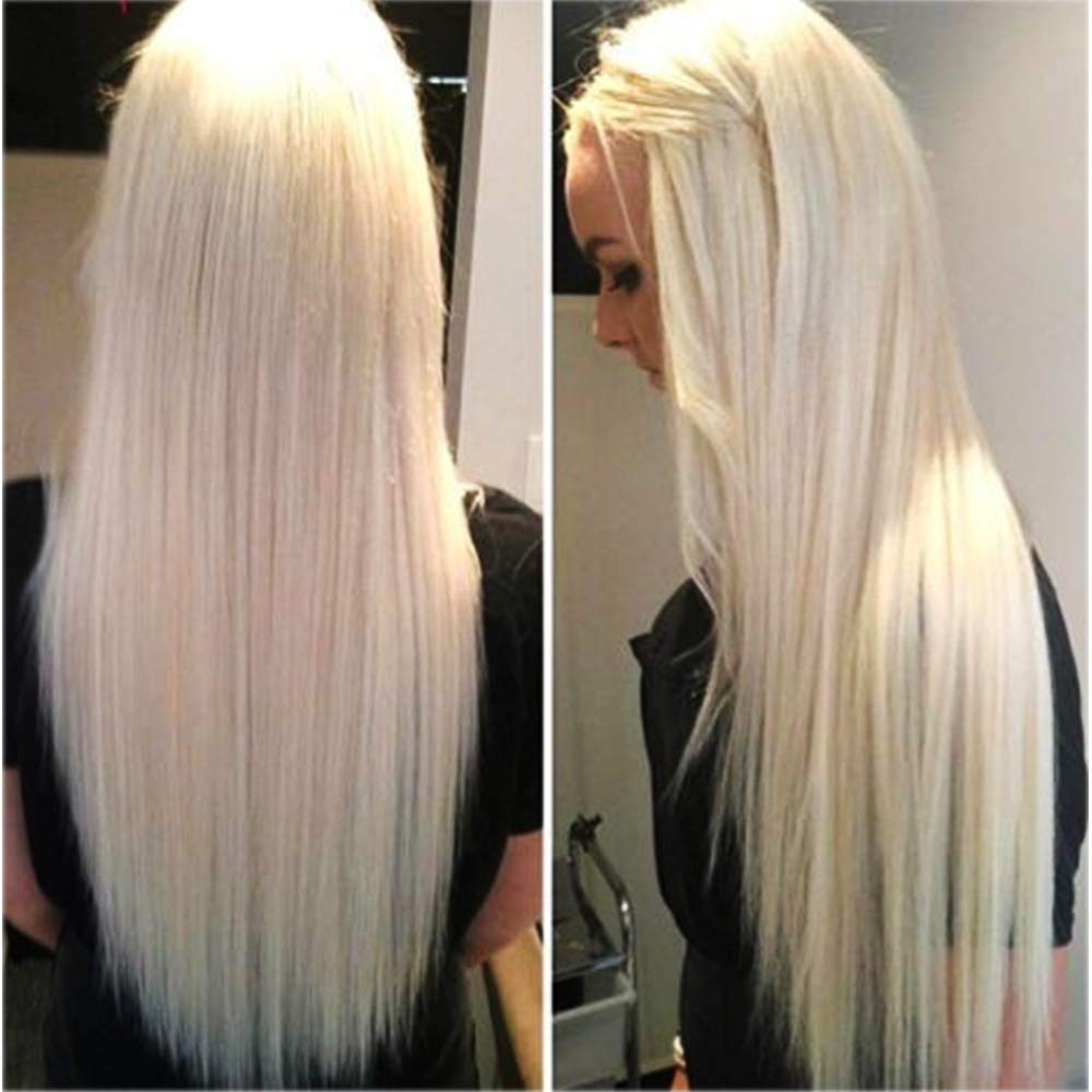 ANDRIA 13x6 HD Lace Front Wigs 200% Density Platinum Blonde Straight Glueless Lace Wigs White Lace Frontal Wigs for Women Synthetic Heat Resistant Fiber Hair Wig With Baby Hair Pre Plucked 28 Inches