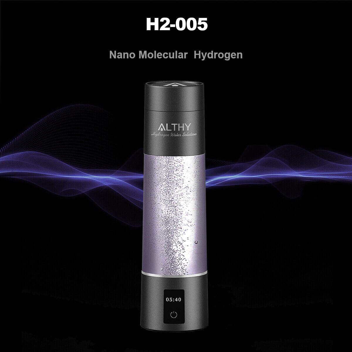 ALTHY Performance Nano Hydrogen Water Generator Bottle, Dupont SPE&PEM Dual Chamber lonizer, Battery&Time Display