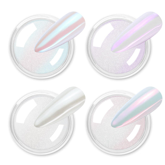 Allstarry Chrome Nail Powder 4 Colors Iridescent Aurora Powder Metallic Mirror Effect Pigment Pearlescent Mermaid Glitter Unicorn Glitter for Nail Art Manicure Decoration Home DIY Salon - Ice Series