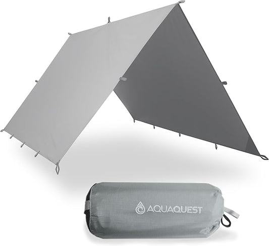 AquaQuest Guide Camping Tarp - Ultralight Tent Cover or Rain Fly - Waterproof Camping Gear Must Haves for Hiking, Hammock, Bivy & Survival, 10 x 7 ft, Stealth Gray