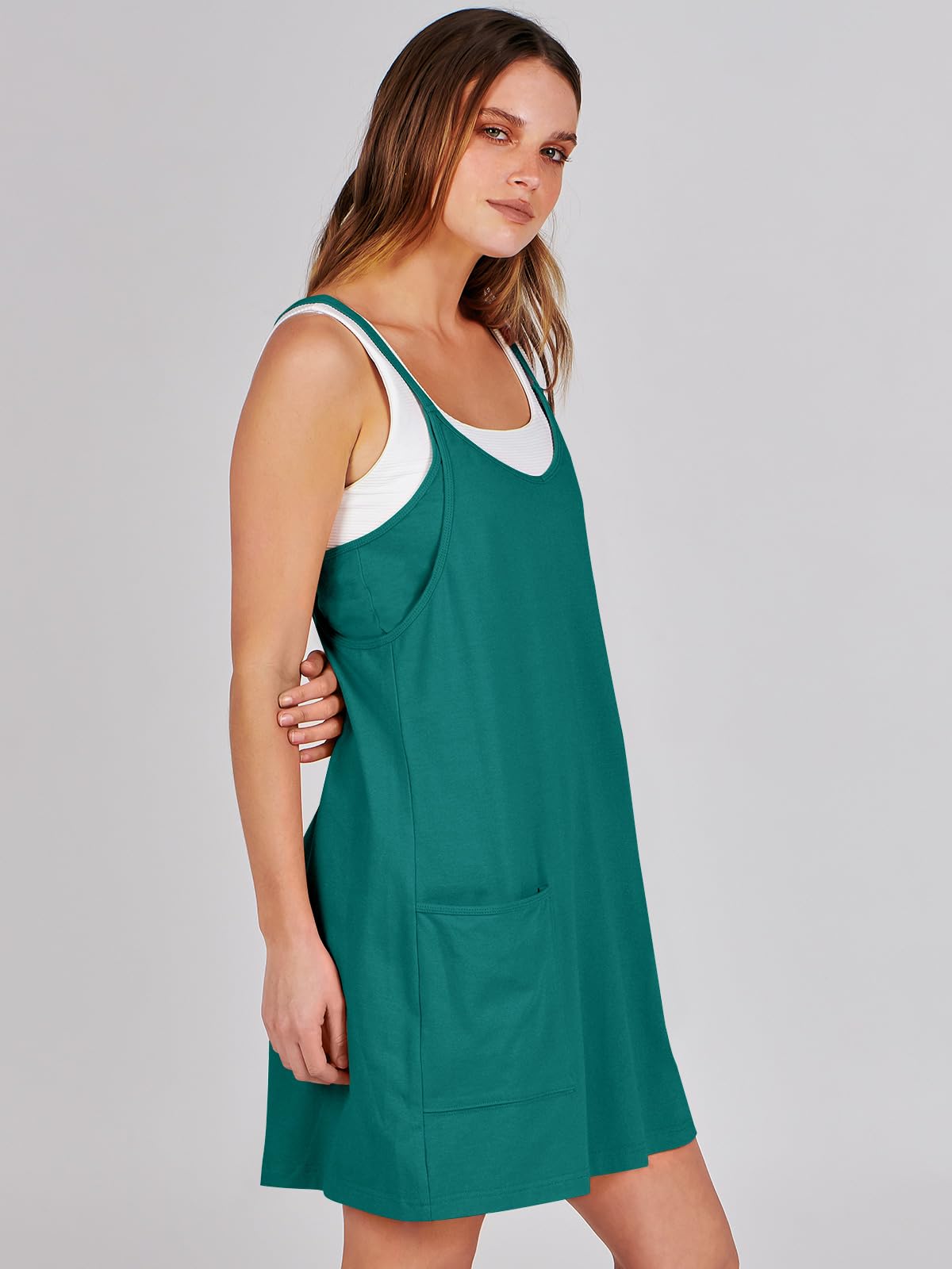 ANRABESS Women Summer Mini Romper Dress Workout Tennis Active Sports Athleisure Outfits built in Shorts Trendy Vacation Teal Large