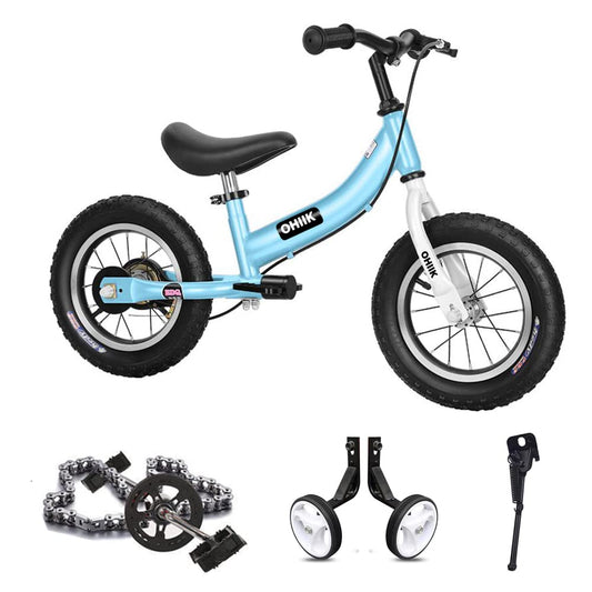 OHIIK Balance Bike 2 in 1 for Kids 3 4 5 6 7 Years Old,Balance to Pedals Bike,12 14 16 inch Kids Bike,with Pedal kit,Training Wheels,Brakes (14 inch, Blue)