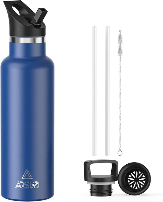 Stainless Steel Double Wall Water Bottles 20oz, Vacuum Insulated Bottle With Straw Lid, Insulated Water Bottle Keeps Water Cold for 24 Hours, Hot for 12 Hours, Hiking, Sports