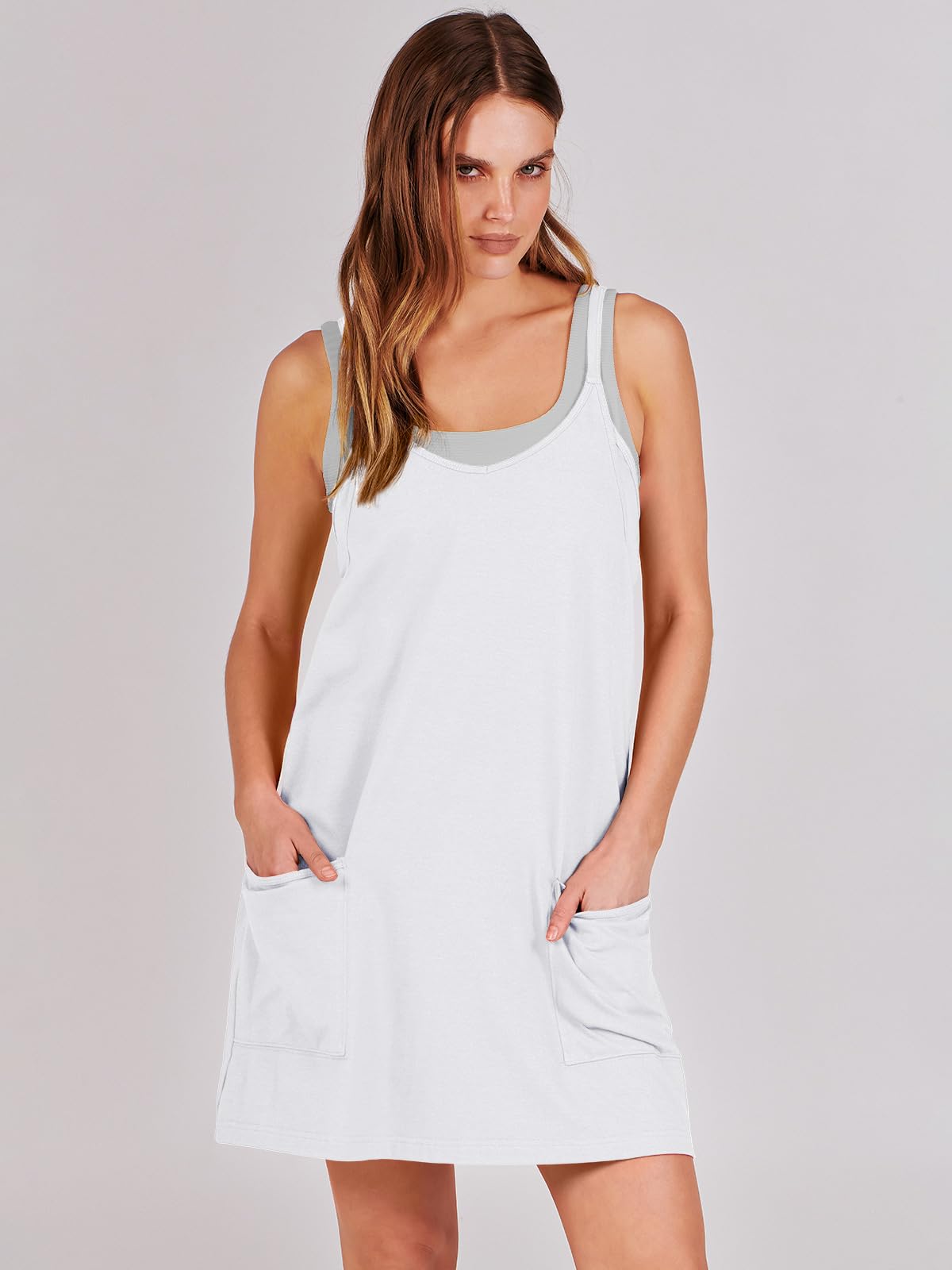 ANRABESS Women Summer Mini Romper Dress Workout Tennis Active Sports Athleisure Outfits Built in Shorts Trendy Vacation White Small