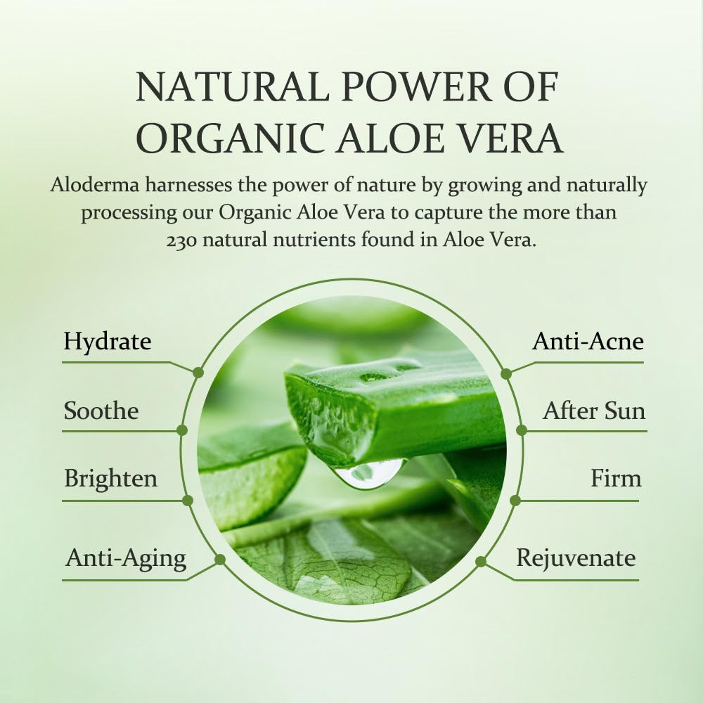 Aloderma Organic Aloe Vera Gel for Face Made within 12 Hours of Harvest, 96% Pure Aloe Vera Gel for Skin, Scalp, & Hair, Soothing Aloe Face Moisturizer, Multipurpose Skin Care, Hydrating Aloe Gel, 7oz
