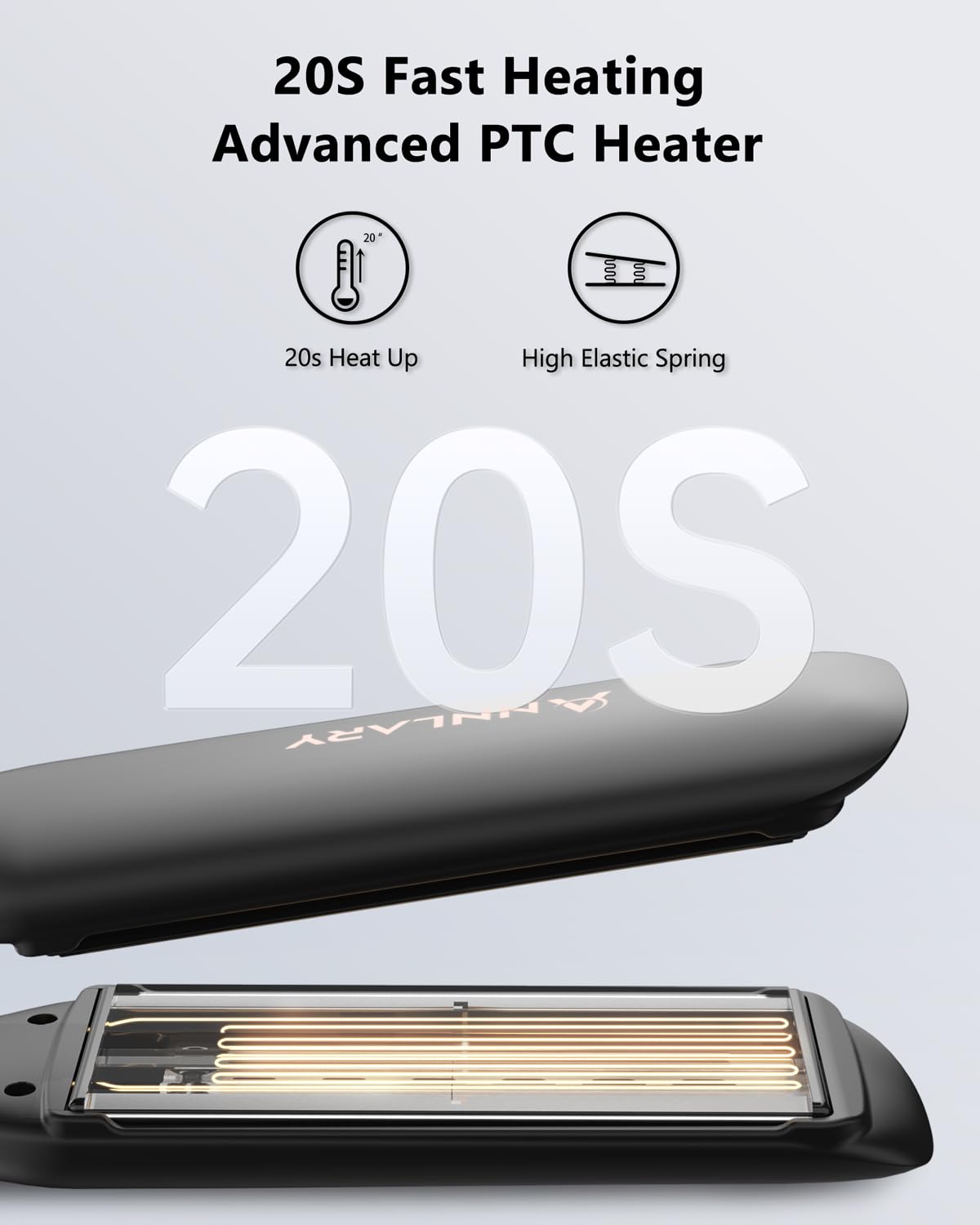 Annlary 1.75 Inch Hair Straightener, Professional Titanium Plate with Ceramic Coating Ionic Dual Voltage Flat Iron with Anti-Iron Silicone for Less Frizz, Shinier & Smoother Hair