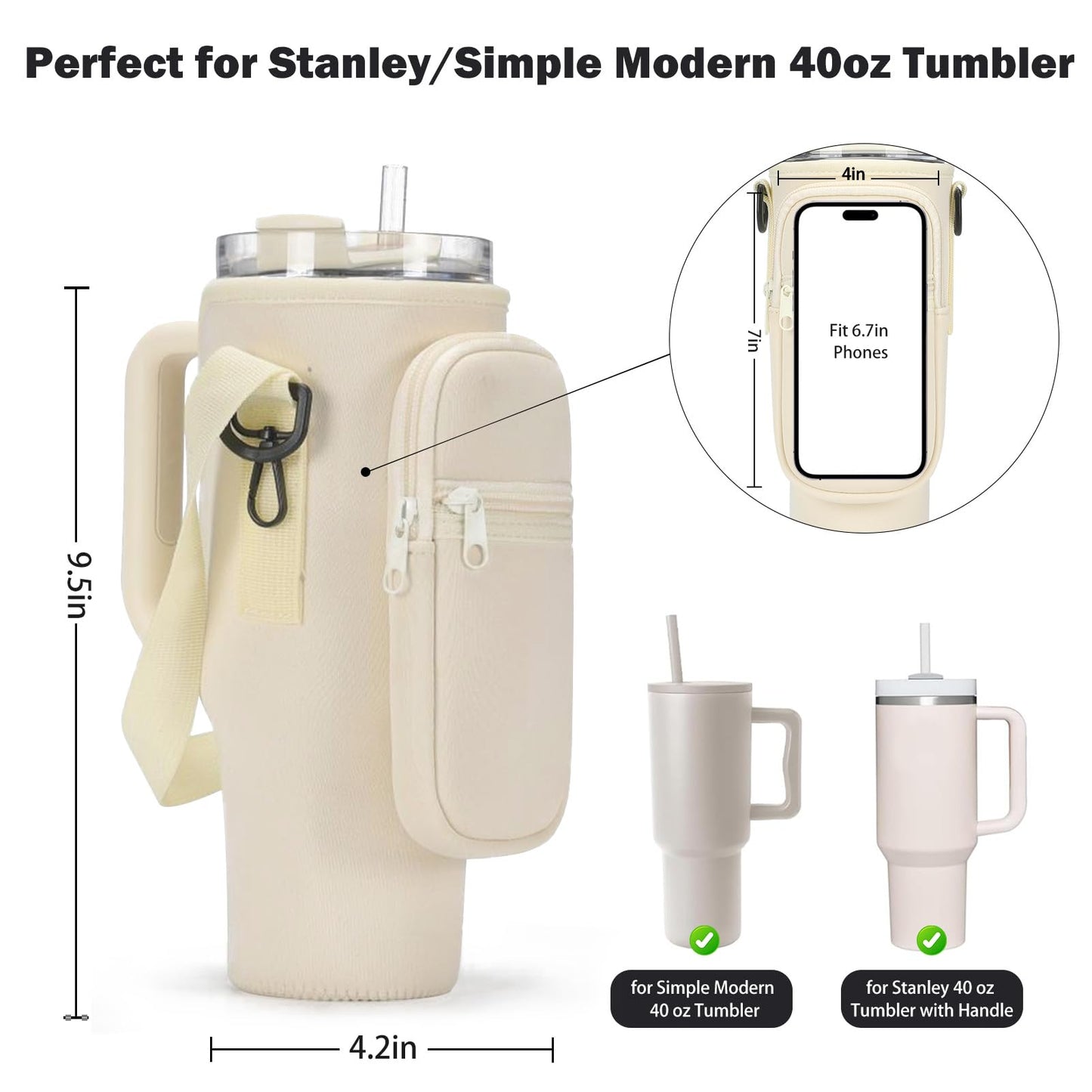 GOEWY Water Bottle Carrier Bag for Stanley 30oz Tumbler with Phone Pocket Water Bottle Holder with Strap Neoprene Water Bottle Pouch for Stanley Cup Accessories