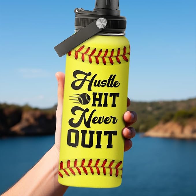 SANDJEST Softball Water Bottle 32oz Stainless Steel Insulated Bottles for Men Women Sports Lovers Fan Players Coach - Softball Gifts for Birthday Christmas