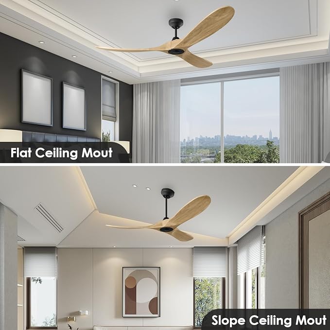 3MAVSM60MBKNH Smart Maverick Ceiling Fan with Remote Control, Indoor or Outdoor, Compatible with Alexa & Google Voice (Midnight Black with Natural Honey Blades, 60-inch)