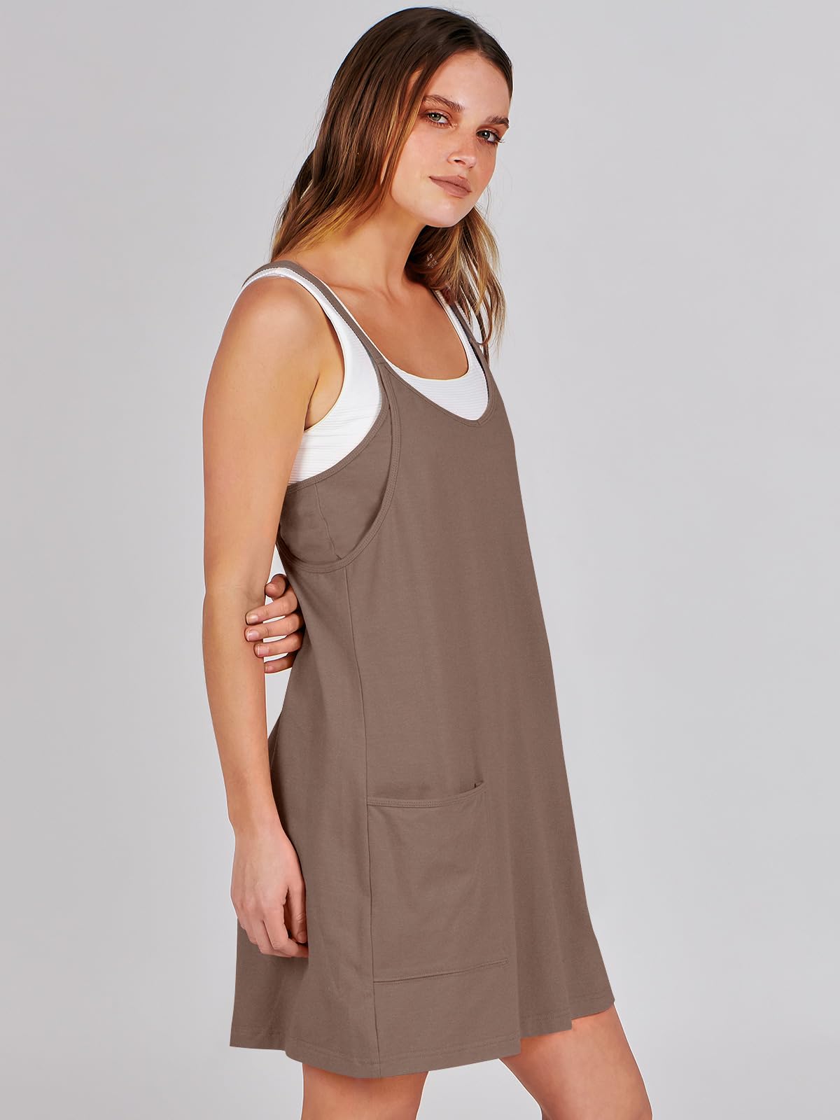 ANRABESS Women Summer Mini Romper Dress Workout Tennis Active Sports Athleisure Outfits built in Shorts Trendy Vacation Coffee X-Smal