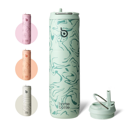 BOTTLE BOTTLE Insulated Water Bottle 24oz with Straw Lid and Handle for Sports Travel Gym Stainless Steel Water Bottles Double-Wall Vacuum Metal Thermos Bottles Leak Proof BPA-Free (Valley Green)