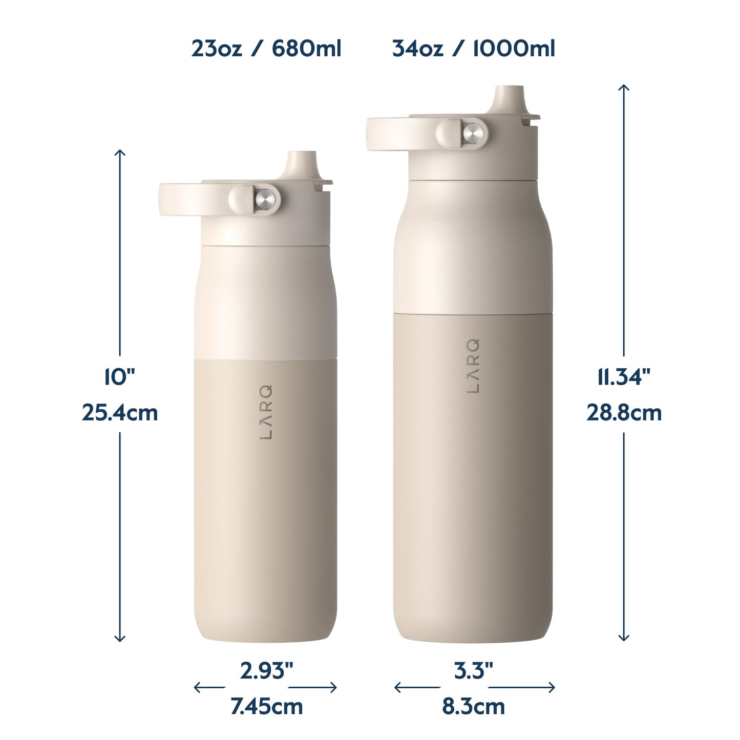 LARQ Bottle PureVis 2 23 oz - UV Water Purifier with Self-Cleaning, App Hydration Tracking, Filter Straw, Detachable Handle, Double-Wall Insulated, Mojave Dune