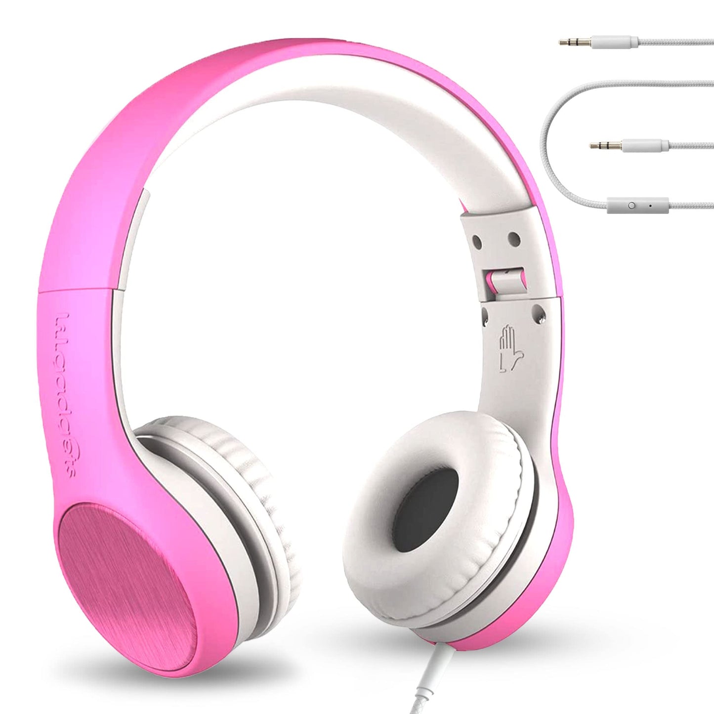 LilGadgets Connect+ Style On-Ear Kids Headphones with Microphone - SharePort Technology, SoftTouch Padding, Detachable Cable, Noise Reduction, Durable & Adjustable - Pink School Headphones for Kids