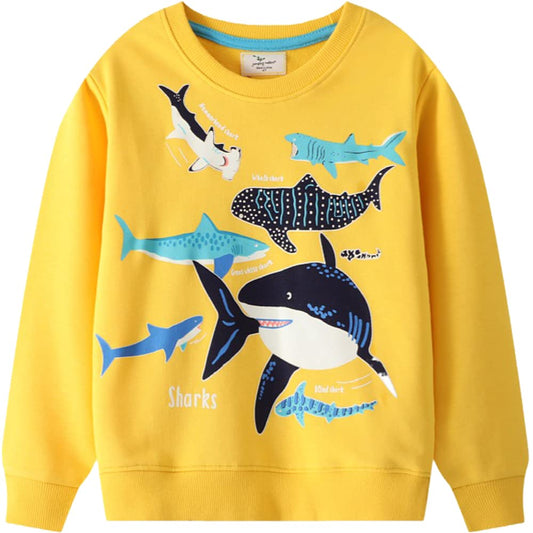 Akyzic Toddler Sweatshirts Boys Shark Clothes Crewneck Winter Long Sleeve Pullover Tops Shark Hoodies Baby Shark Shirt Yellow Sweater Kid 6t/8200