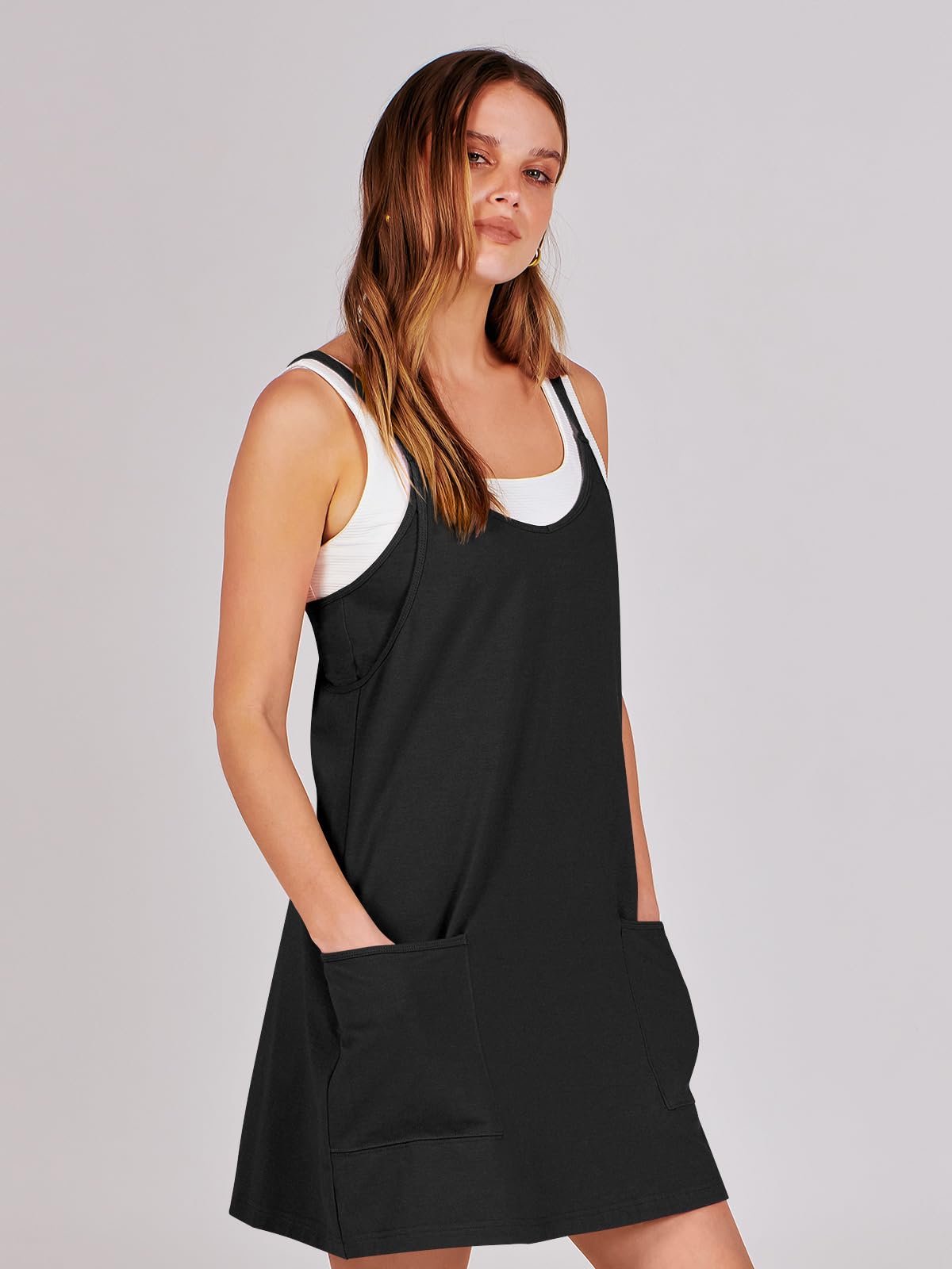 ANRABESS Women Summer Mini Romper Dress Workout Tennis Active Sports Athleisure Outfits Built in Shorts Trendy Vacation Black X-Smal