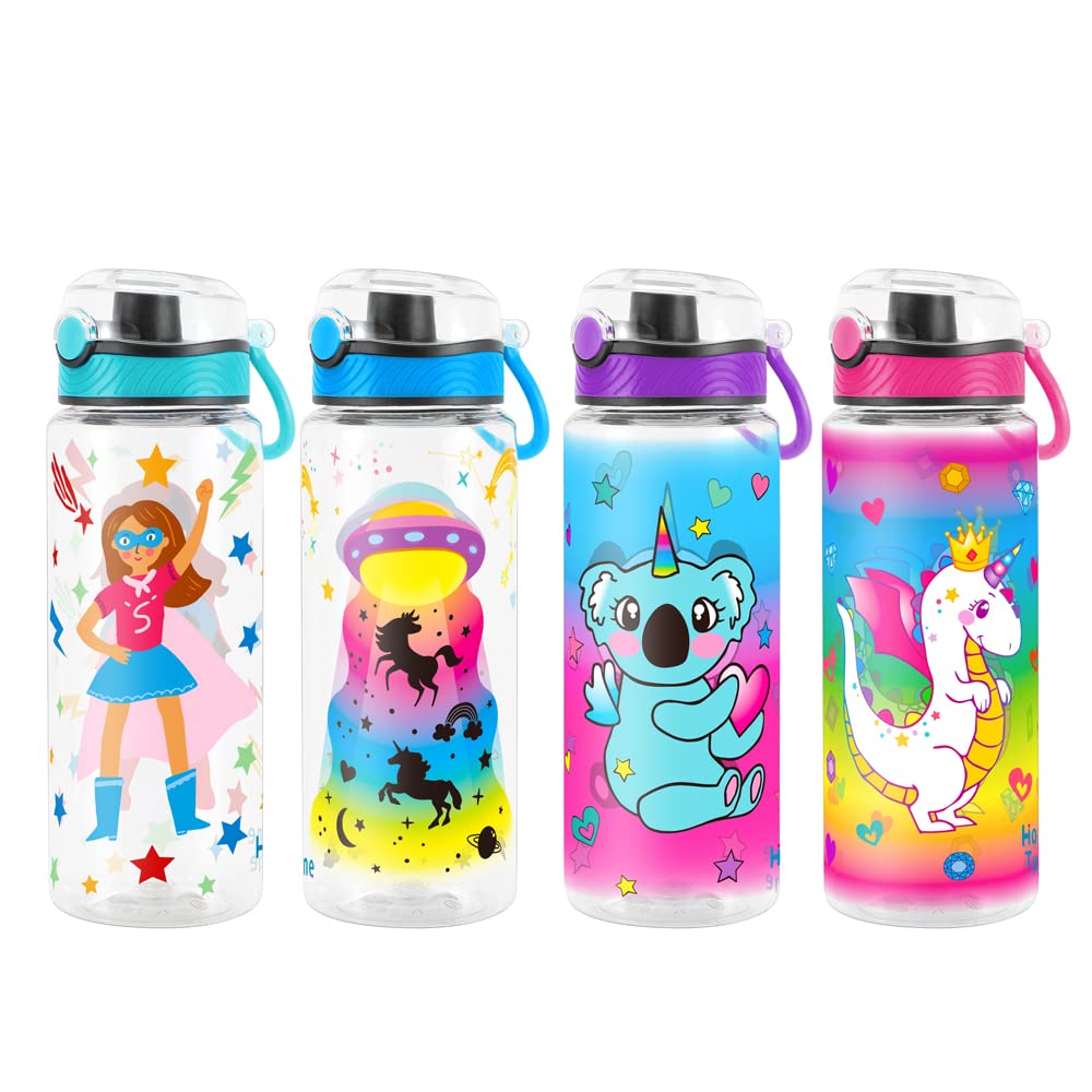 Cute Water Bottle for School Kids Girls, BPA FREE Tritan & Leak Proof & Easy Clean & Carry Handle, 23oz/ 680ml (UFO)