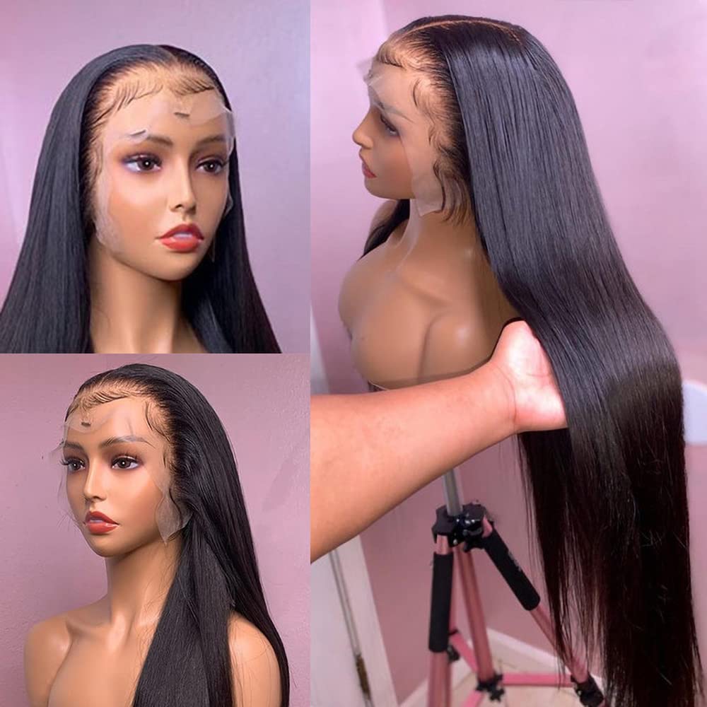 AHUFALU Straight Lace Front Wigs Human Hair Glueless Wigs for Black Women 13x4 HD Lace Wigs Human Hair Bleached Knots with Baby Hair Straight Wig Human Hair 150% Density 18 Inch