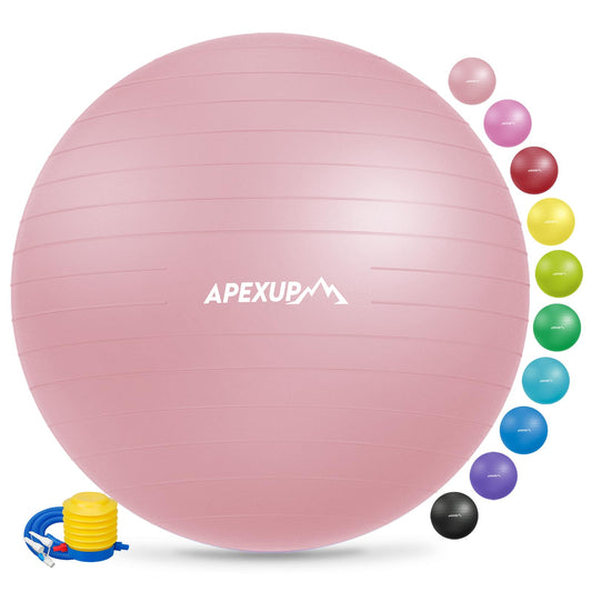 APEXUP Yoga Ball Exercise Ball, Anti Slip Stability Ball Chair, Heavy Duty Large Gym Ball for Fitness, Balance, Core Workout and Physical Therapy (S (15"~18") 45cm, Pink)