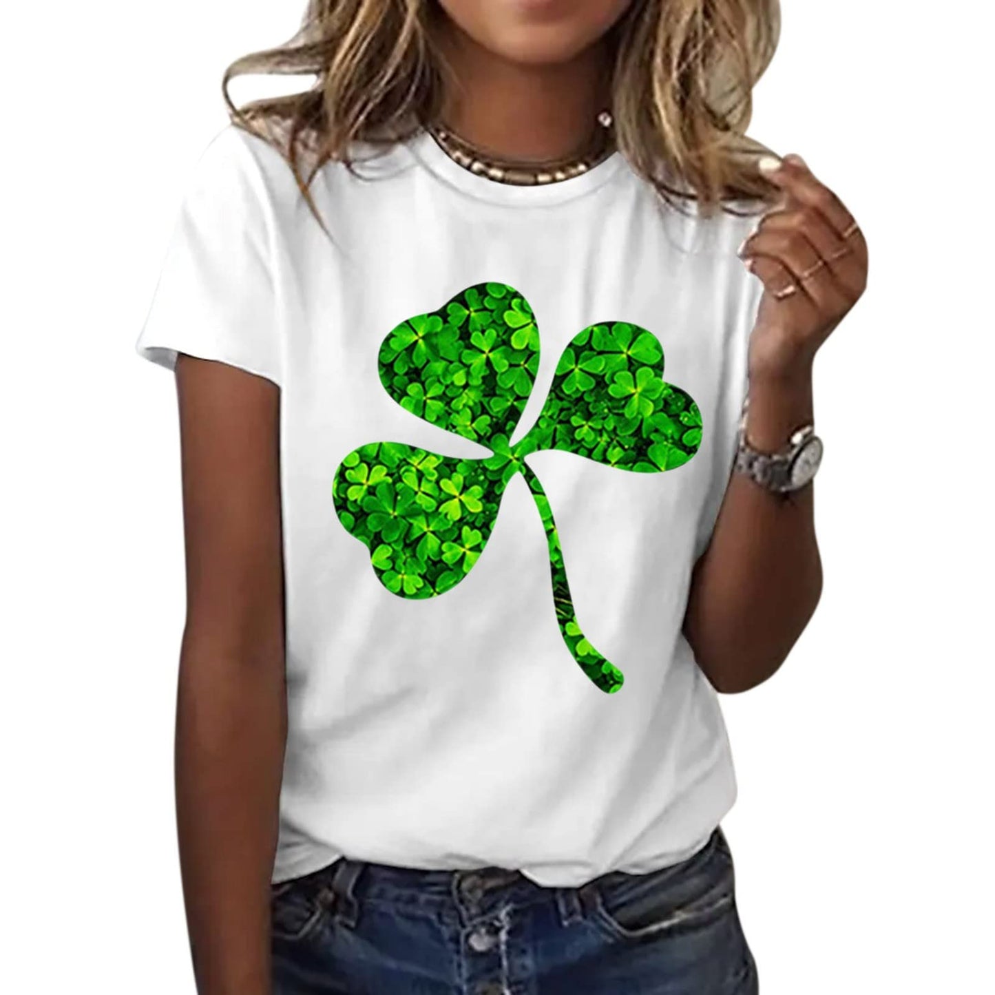 Aniywn Women's St Patricks Day Casual Short Sleeve T-Shirt Round Neck Graphic Print Tee Top Blouse
