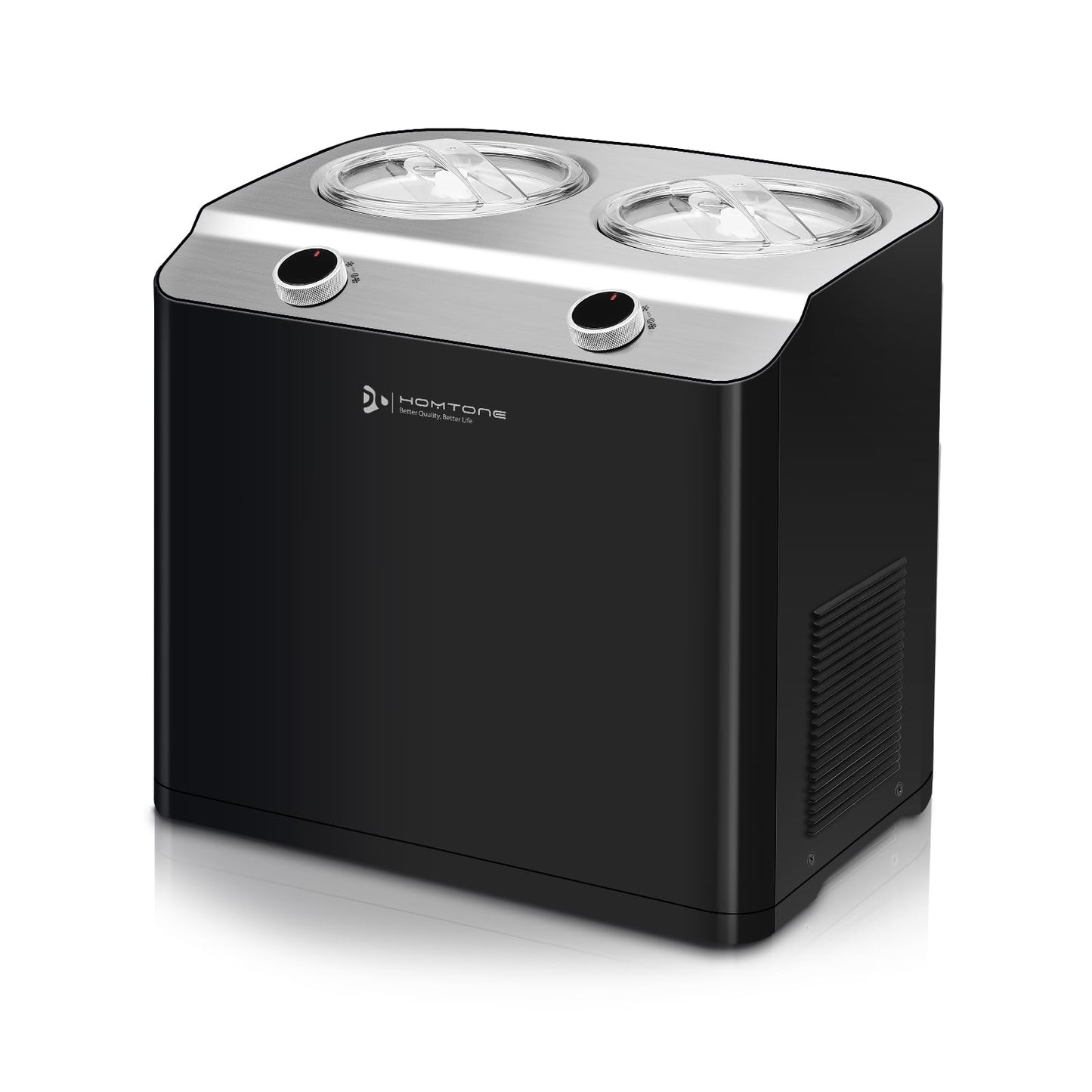 Homtone 2 Flavor Ice Cream Maker,Automatic Compressor Ice Cream Maker Machine with 2 Bowls,2.6QT (2 x 1.3qt) No Pre Freezing, Electric Gelato Maker & Sorbet Maker, 3 Modes, Keep Cool Function