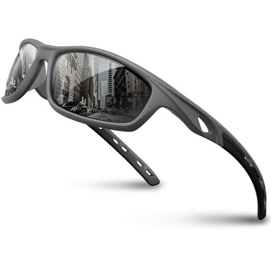 RIVBOS Sports Mens Sunglasses Polarized UV Protection TR90 Unbreakable Frame Driving Fishing Cycling RB833-grey Polarized Lens