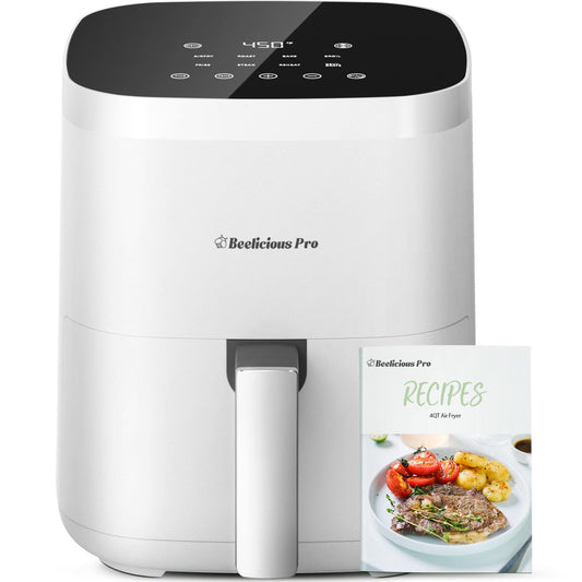Air Fryer, Beelicious 8-in-1 Smart Compact 4QT Air Fryers,Shake Reminder,450°F Digital Airfryer with Flavor-Lock Tech,Tempered Glass Display,Fit for 1-3 People, Bright White