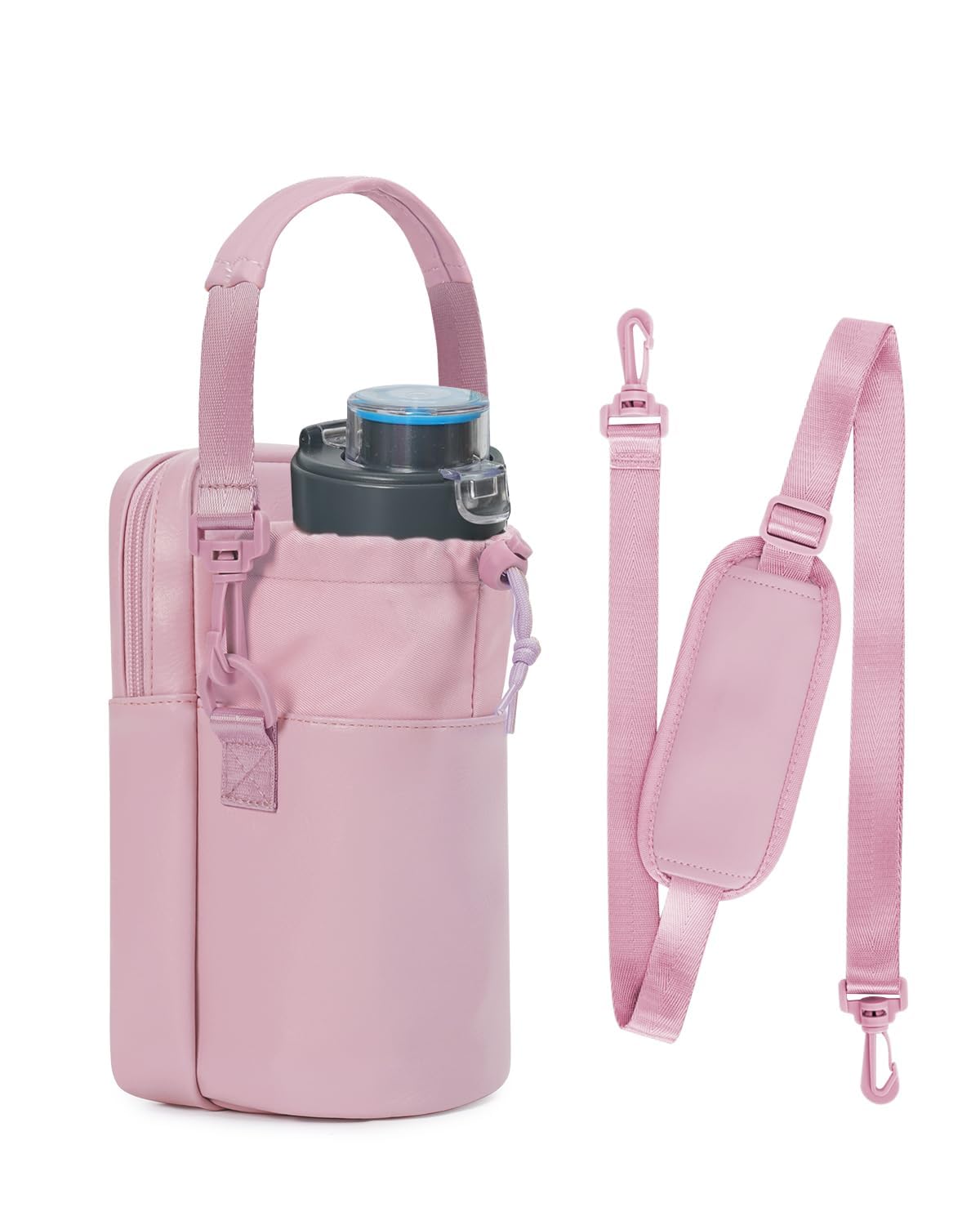 Wandering Nature Water Bottle Holder with Strap 32oz Insulated Water Bottle Carrier Sling Bag with Phone Pocket Water Bottle Pouch for Hiking Walking, Pink(Patent Pending)